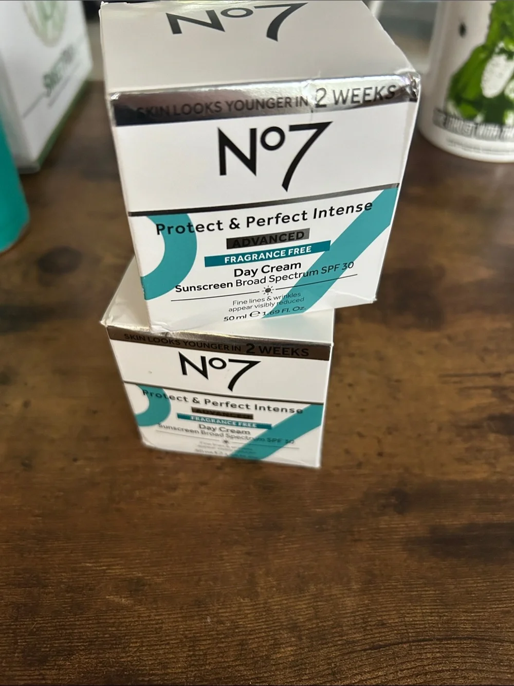 No7 Protect & Perfect Intense Advanced Fragrance Free Day Cream — White & Teal